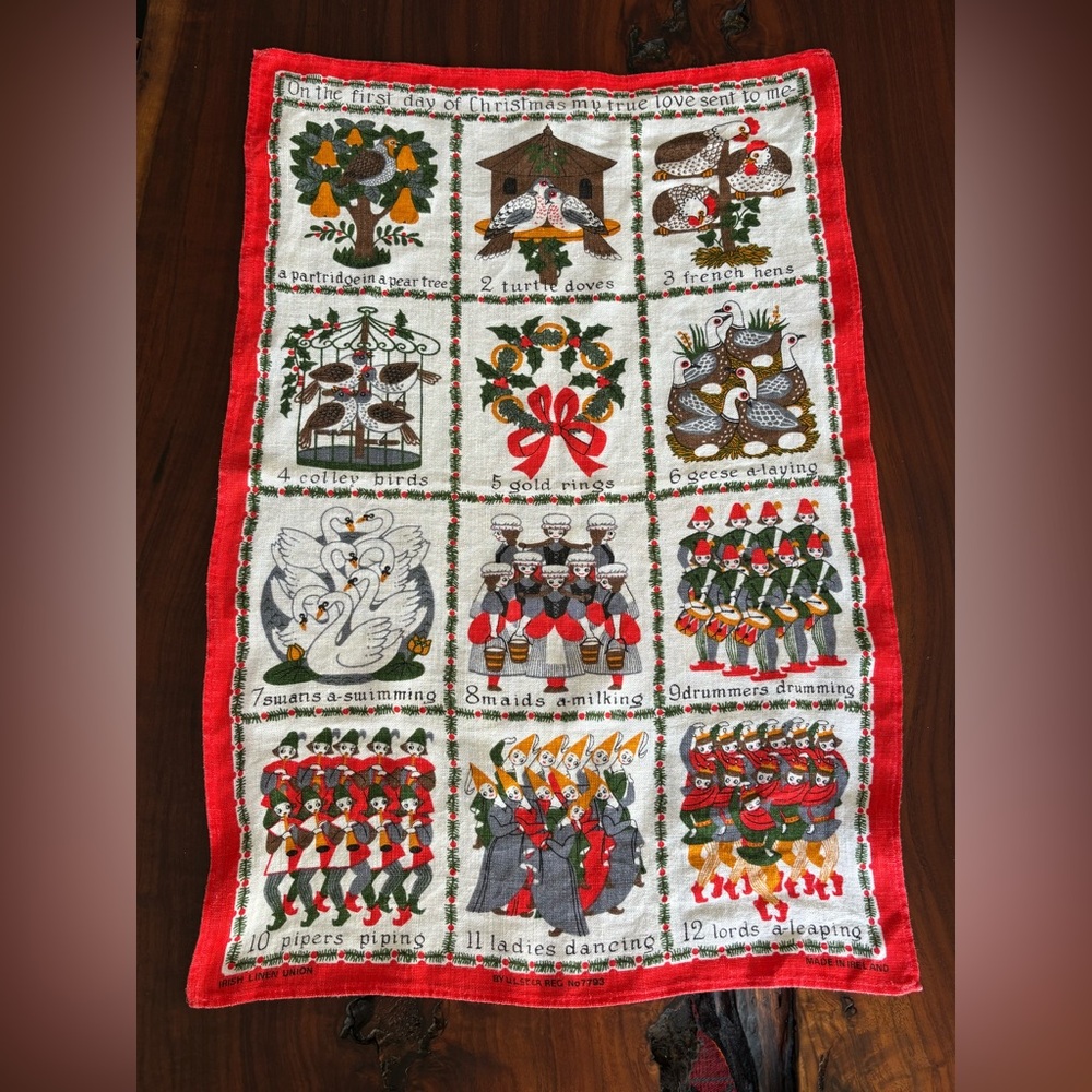 Irish Linen Tea Towel - 12 Days of Christmas